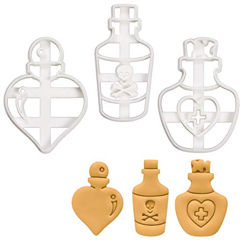 Bakerlogy Set of 3 Potion Bottle cookie cutters (Designs: Love, Poison, and Health), 3 pieces - Bakerlogy - Image 1