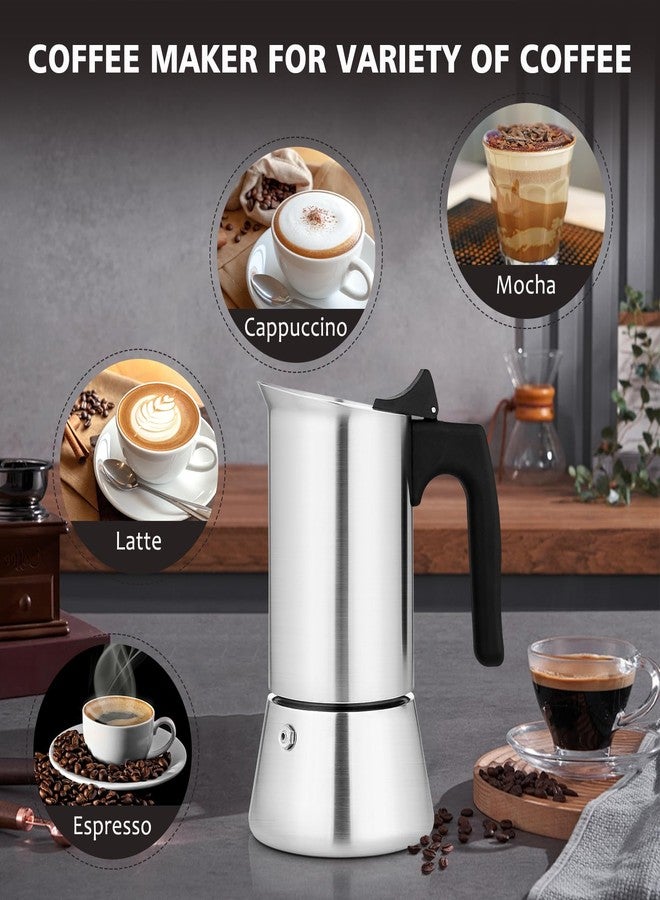 VONATES Stovetop Espresso Maker, 9 cup Moka Pot 450ml/15oz(Espresso Cup=50ml), Brushed Stainless Steel Espresso Coffee Pots, Italian Coffee Maker for Induction Cookers Hobs, Cafe Maker for Camping Home - Image 5
