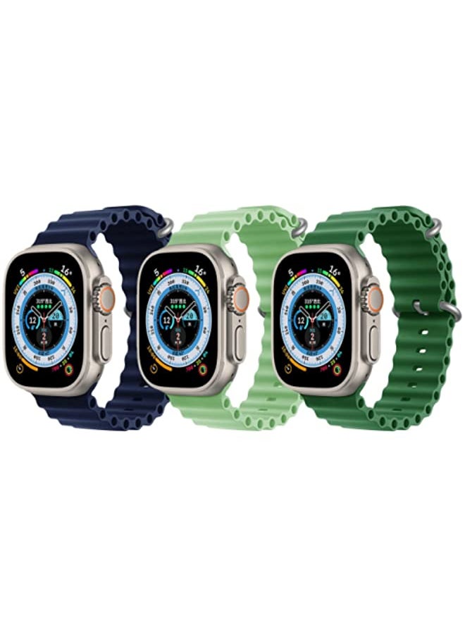 vesus - Silicone Ocean Band Strap for Apple Watch 38/40/41mm Dark Blue/Mint Green/Dark Green Set of 3 - Image 1