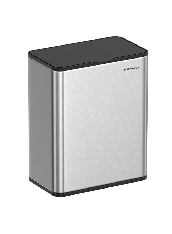 SONGMICS Hanging Kitchen Bin, 2.1-Gallon (8 L) Steel Trash Bin with Lid for Food Waste, Cabinet Door Hanging or Wall-Mounted with Hooks, for Under Sink, Bathrooms, Metallic Silver - Image 1