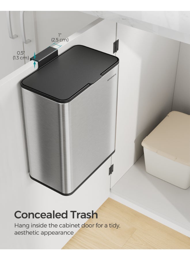 SONGMICS Hanging Kitchen Bin, 2.1-Gallon (8 L) Steel Trash Bin with Lid for Food Waste, Cabinet Door Hanging or Wall-Mounted with Hooks, for Under Sink, Bathrooms, Metallic Silver - Image 4
