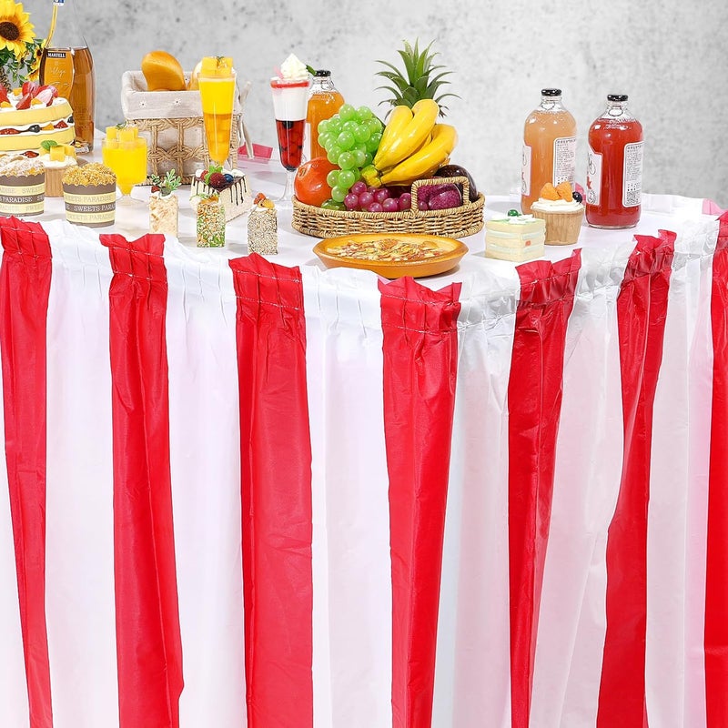Pascliyna 6 Pack Carnival Table Skirt Party Decorations, Red and White Striped Table Skirts, Disposable Table Decorations for Concession Stand Carnival Circus Themed Party Supplies Decorations, 2.4 x 14 Ft - Image 5