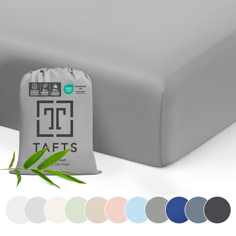 Tafts Tafts Crib Sheets 100 Viscose derived from Bamboo Fitted Girls Boys  Unisex 8 Inch Deep Pocket Standard Crib  Toddler Mattress Cooling Soft 360 Elastic Lifetime Quality 28 x 52 Grey