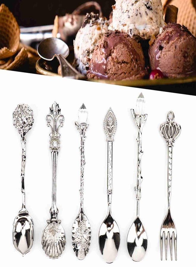 Luatoxry 6Pcs Vintage Spoons, Royal Retro Tea Spoons Set, Zinc Alloy Decorative Spoon with Relief Design, Versatile Vintage Carved Coffee Spoon for Mixing Drinks, Cocktail, Milk - Image 5