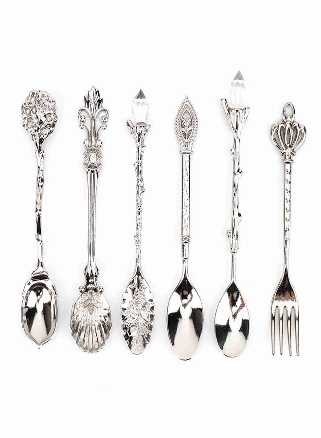 Luatoxry 6Pcs Vintage Spoons, Royal Retro Tea Spoons Set, Zinc Alloy Decorative Spoon with Relief Design, Versatile Vintage Carved Coffee Spoon for Mixing Drinks, Cocktail, Milk - Image 1