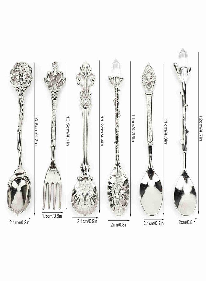 Luatoxry 6Pcs Vintage Spoons, Royal Retro Tea Spoons Set, Zinc Alloy Decorative Spoon with Relief Design, Versatile Vintage Carved Coffee Spoon for Mixing Drinks, Cocktail, Milk - Image 2