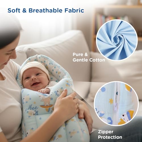 Mee Mee Premium Snow Bear Baby Sleeping Bag Cum Carry Nest - Soft, Portable, and Skin-Friendly for Newborns (0-6 Months) (Blue) - Image 4