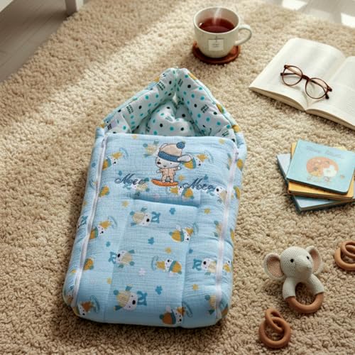 Mee Mee Premium Snow Bear Baby Sleeping Bag Cum Carry Nest - Soft, Portable, and Skin-Friendly for Newborns (0-6 Months) (Blue) - Image 1
