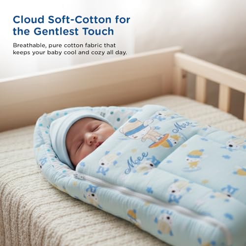 Mee Mee Premium Snow Bear Baby Sleeping Bag Cum Carry Nest - Soft, Portable, and Skin-Friendly for Newborns (0-6 Months) (Blue) - Image 3