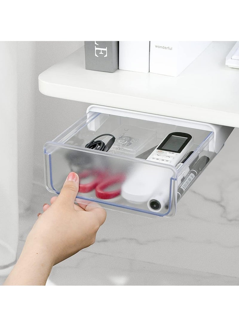 Arabest - Under Desk Storage Drawer, Slide-out  Table Hidden Organizer with Handle, Self-adhesive Hidden Drawer Box for Office, Home, Kitchen, School, White - Image 1