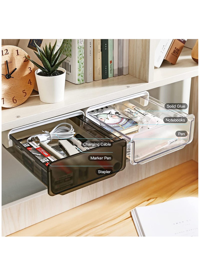 Arabest - Under Desk Storage Drawer, Slide-out  Table Hidden Organizer with Handle, Self-adhesive Hidden Drawer Box for Office, Home, Kitchen, School, White - Image 1
