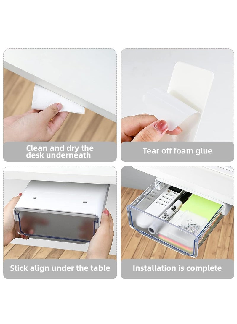 Arabest - Under Desk Storage Drawer, Slide-out  Table Hidden Organizer with Handle, Self-adhesive Hidden Drawer Box for Office, Home, Kitchen, School, White - Image 1