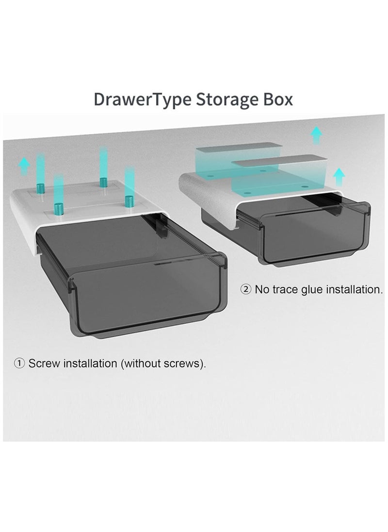 Arabest - Under Desk Storage Drawer, Slide-out  Table Hidden Organizer with Handle, Self-adhesive Hidden Drawer Box for Office, Home, Kitchen, School, White - Image 1