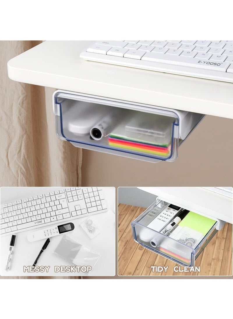 Arabest - Under Desk Storage Drawer, Slide-out  Table Hidden Organizer with Handle, Self-adhesive Hidden Drawer Box for Office, Home, Kitchen, School, White - Image 1