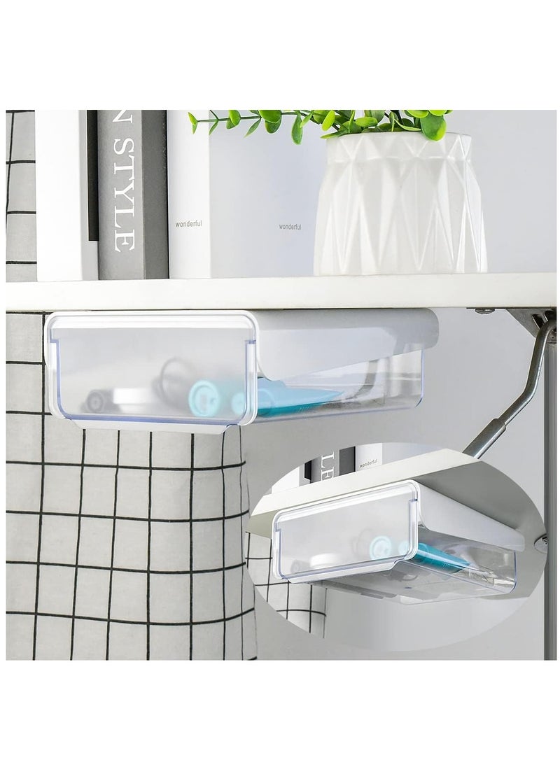 Arabest - Under Desk Storage Drawer, Slide-out  Table Hidden Organizer with Handle, Self-adhesive Hidden Drawer Box for Office, Home, Kitchen, School, White - Image 1