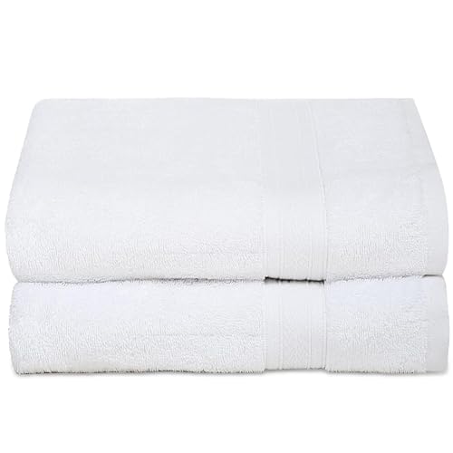 Ambra Linens 500 GSM Highly Absorbent Towels Set, 100% Cotton, Soft and Plush, All Seasons Use, Large, Everyday Use, Durable (2 Pieces of Bath Towel, White) - Image 1
