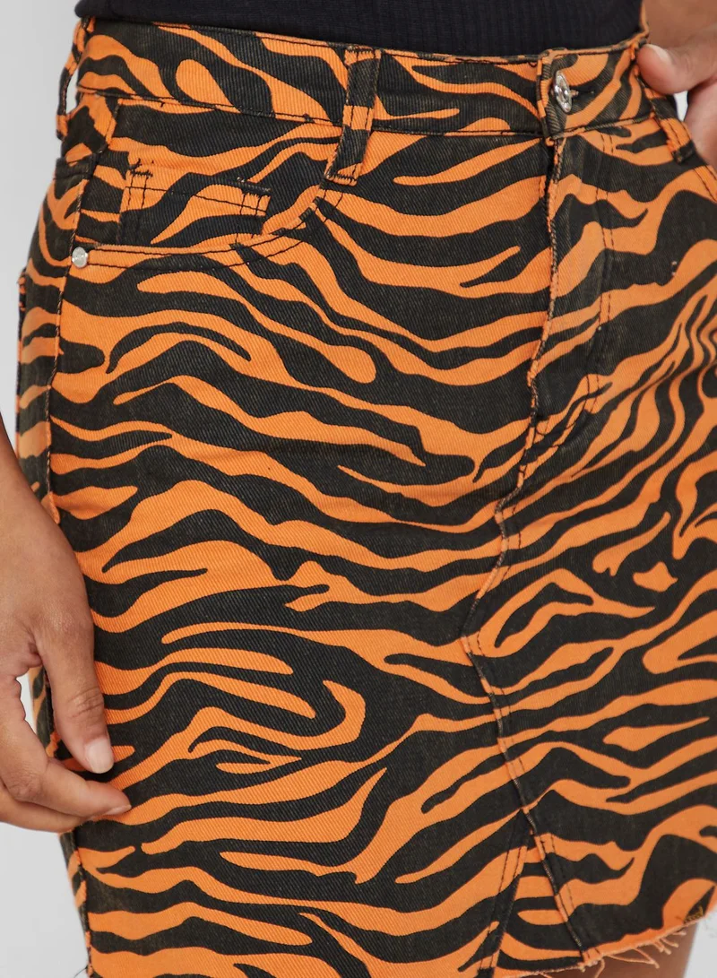 Missguided Zebra Print Denim Skirt