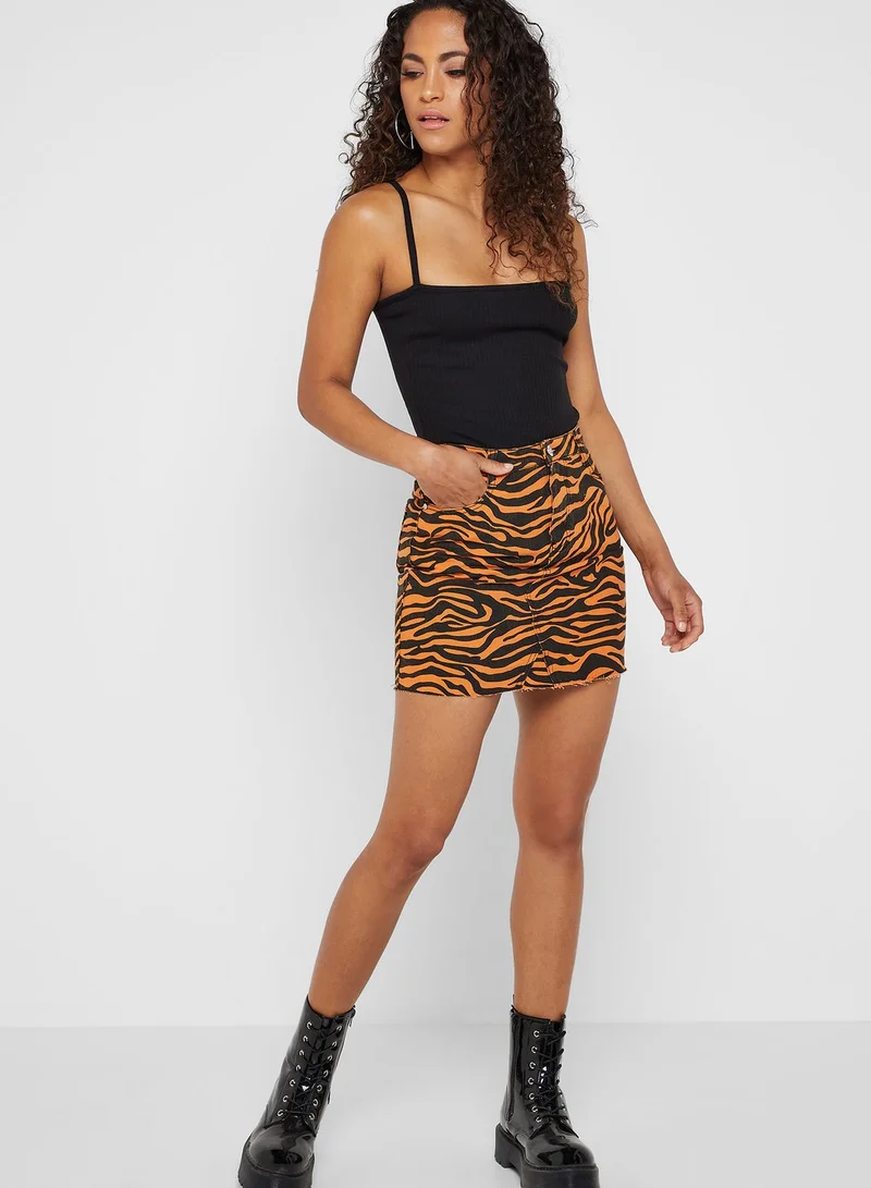 Missguided Zebra Print Denim Skirt