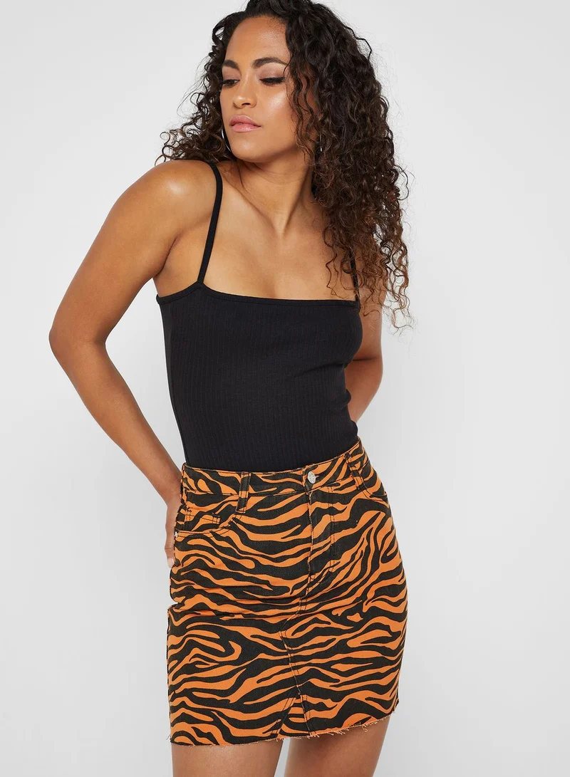 Missguided Zebra Print Denim Skirt