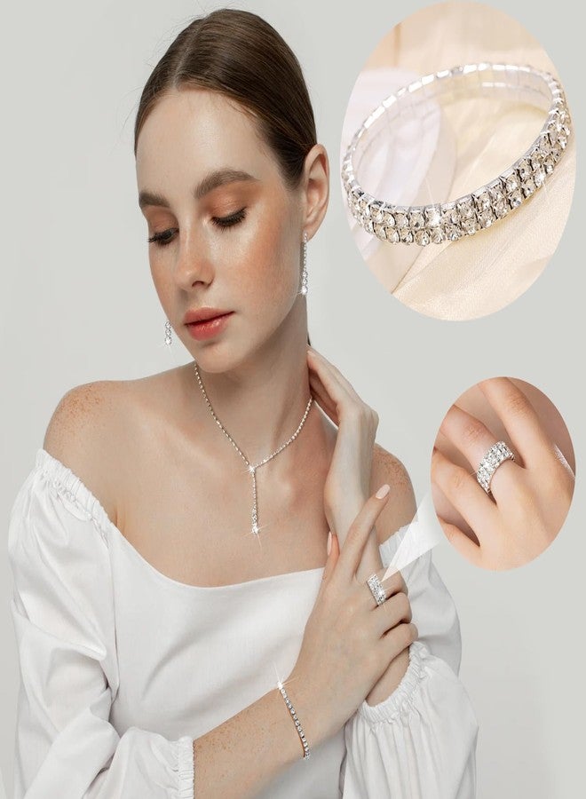 EIELO Purse Rhinestone Bridal Jewelry Sets for Women Clutch Purse Necklace Teardrop Earrings Bracelet Jewelry Sets for Wedding Bridal Bridesmaid Gifts Evening Party Prom Jewelry Set - Image 5