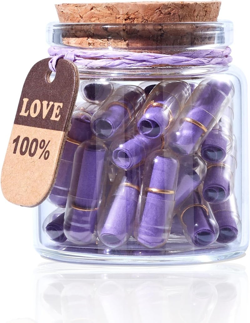 Tintnut Valentines Day Love Capsule Letters Romantic Dark Purple Paper Love Message Pills in Glass Bottles Cute Secret Love Letters with Gold Metal Rings Birthday Gift for Boyfriend/girlfriend - Image 1