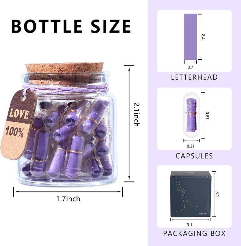 Tintnut Valentines Day Love Capsule Letters Romantic Dark Purple Paper Love Message Pills in Glass Bottles Cute Secret Love Letters with Gold Metal Rings Birthday Gift for Boyfriend/girlfriend - Image 2