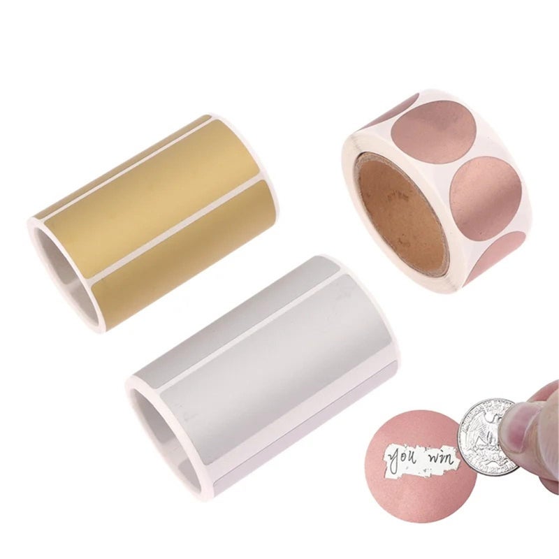 Rose Gold Heart Shape Scratch Off Stickers 10 Roll Secret Code Cover Self Adhesive Labels Activity Cards - Image 2