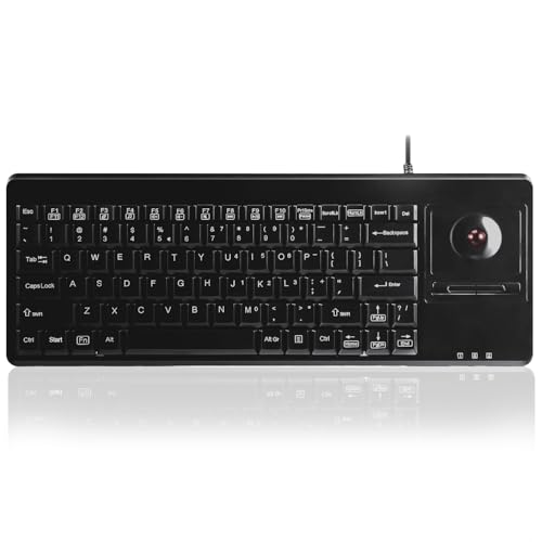 Perixx PERIBOARD-514H Plus Wired Keyboard with Trackball - 14.57x5.39x1.02 Inch - USB Port with 2 Hubs, US English Layout, Black - Image 1