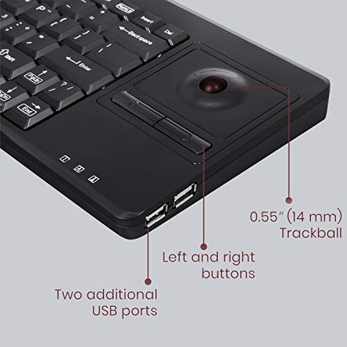 Perixx PERIBOARD-514H Plus Wired Keyboard with Trackball - 14.57x5.39x1.02 Inch - USB Port with 2 Hubs, US English Layout, Black - Image 4
