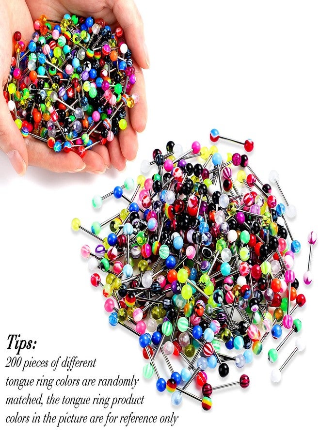 Jadive 200 Pieces Tongue Rings for Women 14G 16 mm Nipple Rings Straight Barbells Stainless Steel Body Piercing Jewelry Candy Assorted Colors Acrylic - Image 4