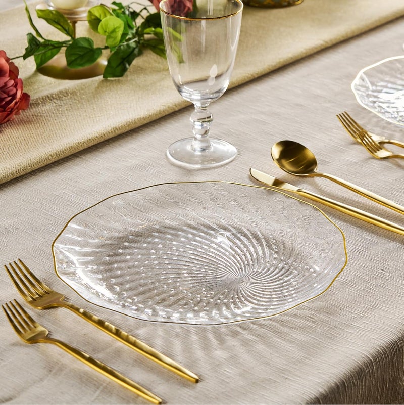 PLASTICPRO بلاستيك برو 30 حزمة أطباق بلاستيكية أنيقة 10 بوصة شفافة بحافة ذهبية بتصميم حلزوني أطباق عشاء بلاستيكية قابلة للتصرف - Image 2