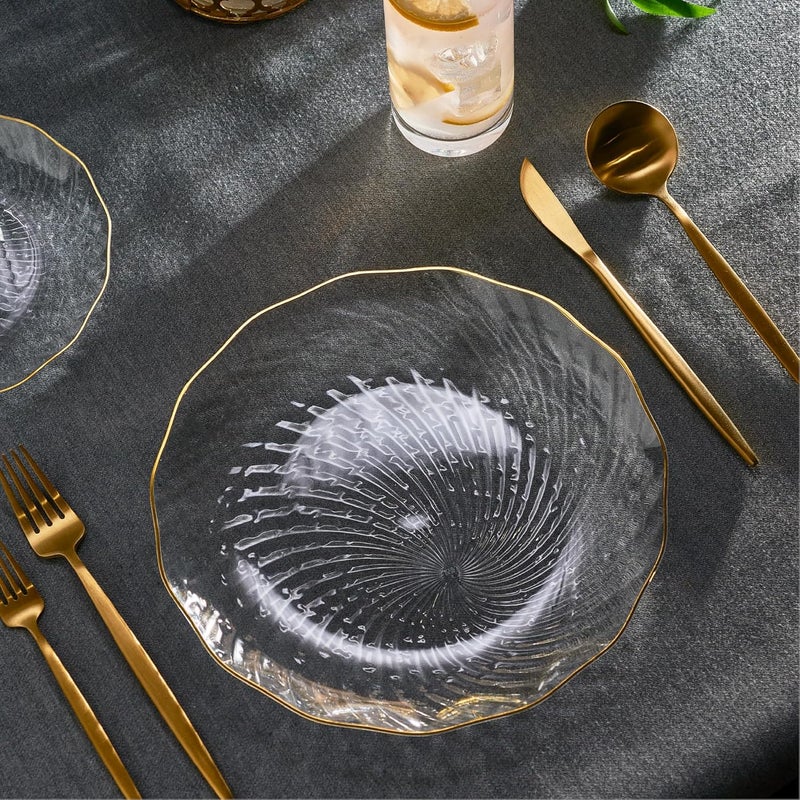PLASTICPRO بلاستيك برو 30 حزمة أطباق بلاستيكية أنيقة 10 بوصة شفافة بحافة ذهبية بتصميم حلزوني أطباق عشاء بلاستيكية قابلة للتصرف - Image 4