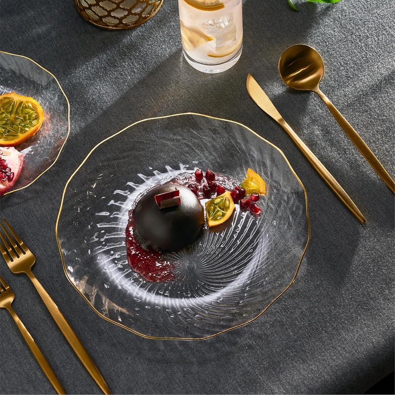 PLASTICPRO بلاستيك برو 30 حزمة أطباق بلاستيكية أنيقة 10 بوصة شفافة بحافة ذهبية بتصميم حلزوني أطباق عشاء بلاستيكية قابلة للتصرف - Image 5