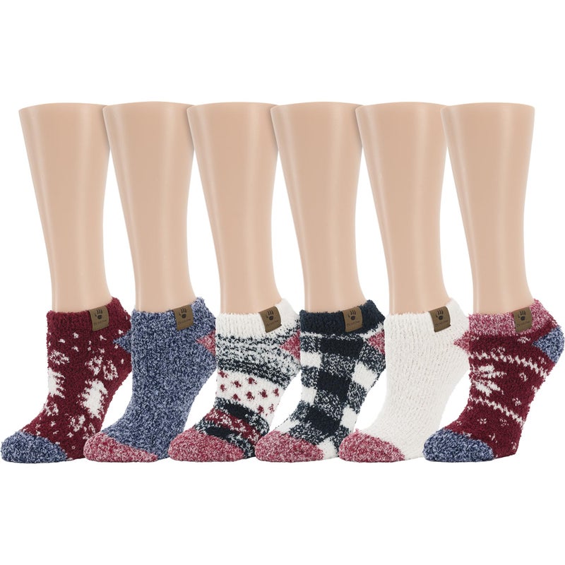BEARPAW Ladies 6 Pair Pack Cozy Super Soft Warm Lounge Socks Multi Color Patterned Ankle and Low Cut Packs, Rio Red - Image 1
