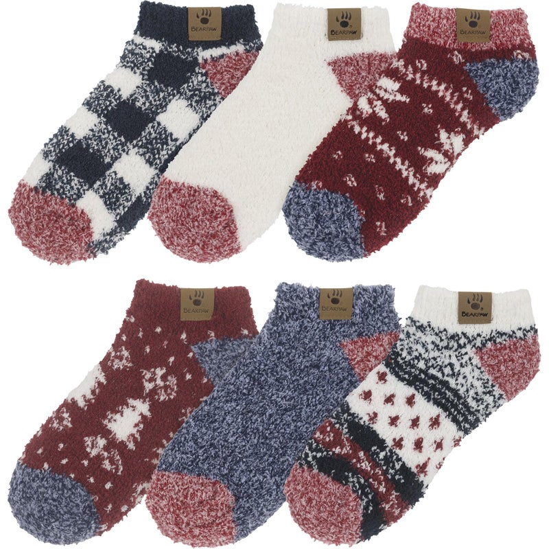 BEARPAW Ladies 6 Pair Pack Cozy Super Soft Warm Lounge Socks Multi Color Patterned Ankle and Low Cut Packs, Rio Red - Image 5