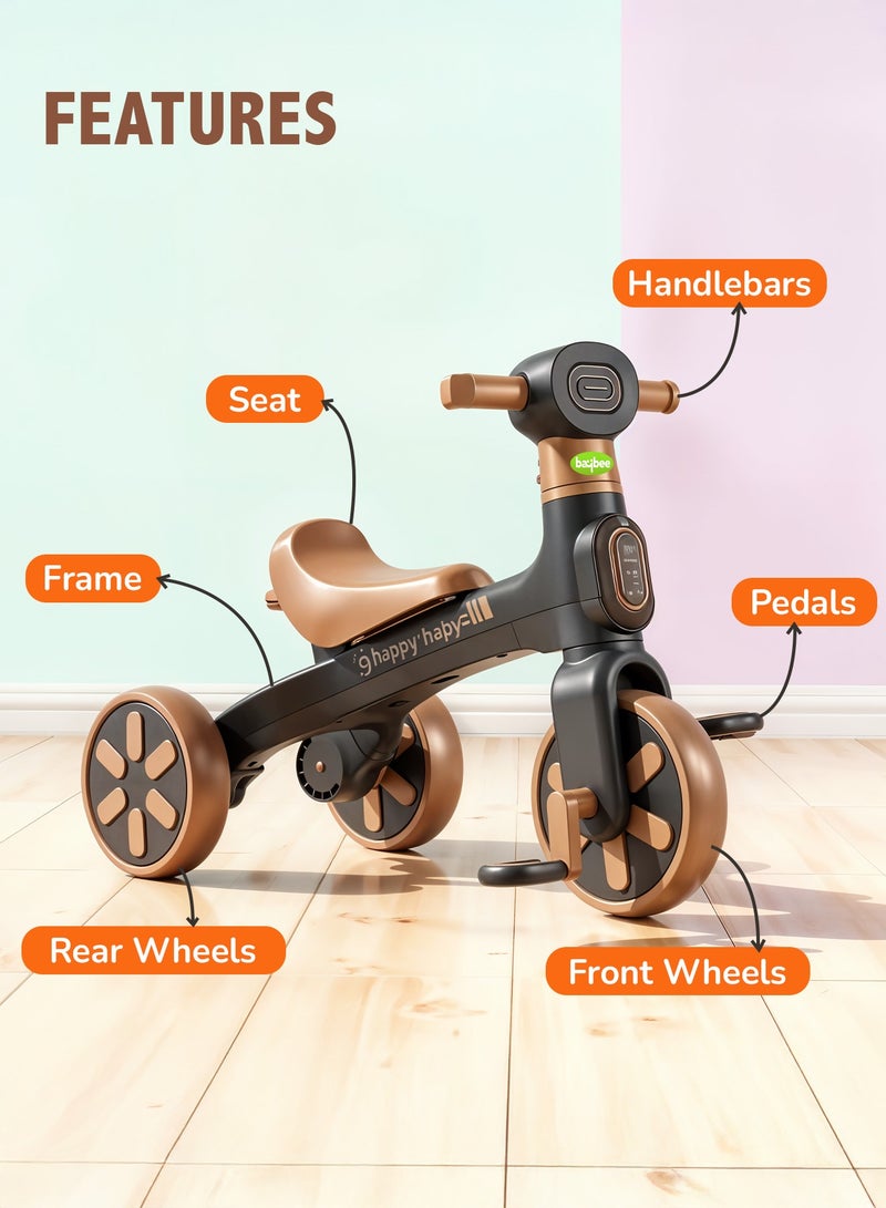 BAYBEE Baby Tricycle for Kids  Balance bike with Dual mode trikes with music  3- Eva wheel Bicycle for Indoor Outdoor use Baby Cycle for Children 1-5 Years Boys & Girls (Brown) - Image 4