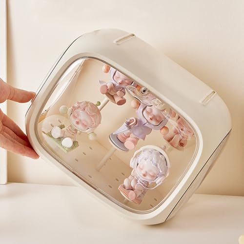 WMM Display case for Figures with Light Adjustable Display Stand Clear Acrylic Display Box with Door Dust and Moisture Proof Suitable for Lego Collectibles Action Figures Pop Mart (Cream) - Image 5