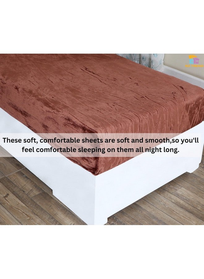 RD TREND 250 GSM Flannel Elastic Warm bedsheets for Winter Single Fitted Size (72x48x8 Inches) with 1 Pillow Cover Size (18x28 Inches) Color- Coffee, Solid - Image 5