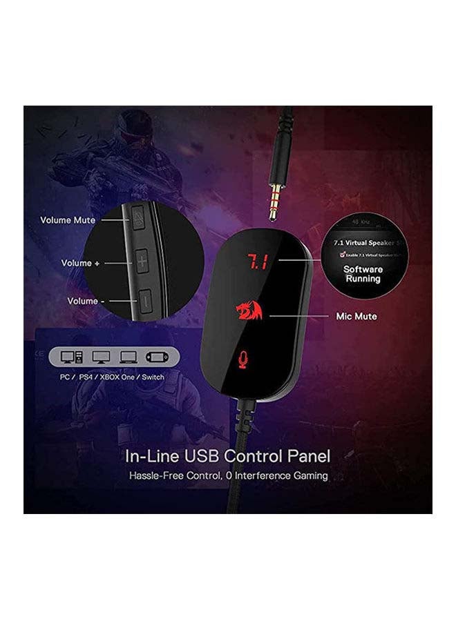 ريدراجون سماعة رأس الأيقونة للألعاب سلكية طراز H520، بصوت محيطي 7.1 - ووسادات الأذن من إسفنج ميموري فوم - سماعات أذن ذات جودة عالية ومقاس مكبرات الصوت الداخلية 50 مم - ميكروفون قابل للفصل مع مكبرات صوت داخلية احترافية - متوافقة مع الكمبيوتر المكتبي وبلايستيشن 4/3 والإكس بوكس ون - Image 2