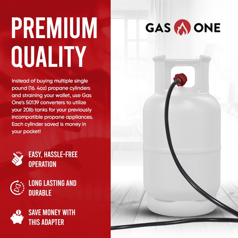 GasOne Gas One 4 ft Propane Hose 1lb to 20lb Adapter Hose - 16.4 oz to 20 lb Propane Tank QCC1/ Type 1 - Allows 5+lb Propane Tanks, Black - Image 5
