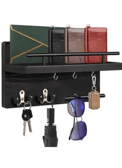 Key Holder for Wall , Wood Mail Holder Wall Mount with 5 Key Hooks and Mail Organizer, Key Holder for Wall Decorative for Decor, Bags, Accessories