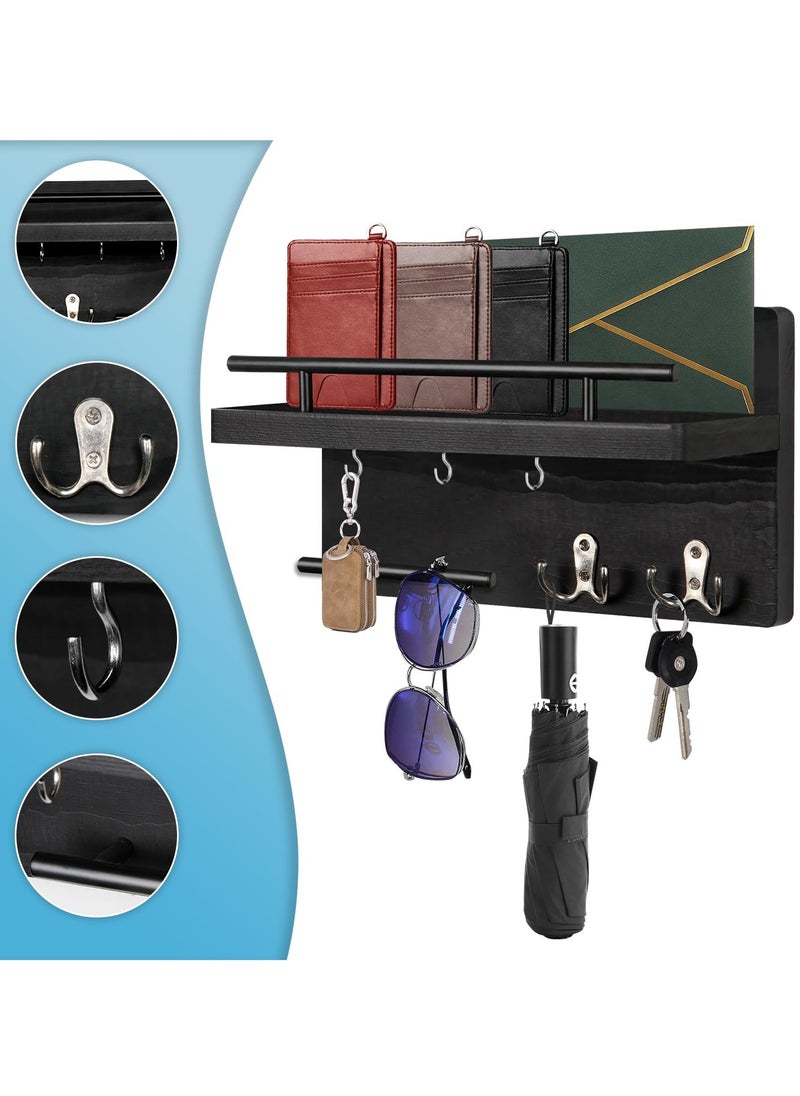 KYD - Key Holder for Wall , Wood Mail Holder Wall Mount with 5 Key Hooks and Mail Organizer, Key Holder for Wall Decorative for Decor, Bags, Accessories - Image 1