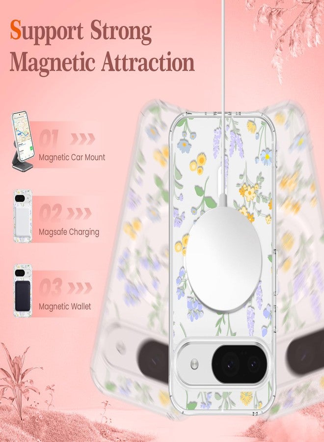 RALEAVO Magnetic Case for Google Pixel 10/10 Pro, Compatible with Magsafe Clear Floral Shockproof Hard PC Case, Girly Slim Protective Bumper Cover with Flower Patterns for Pixel 10 Pro/10-Lavender - Image 5
