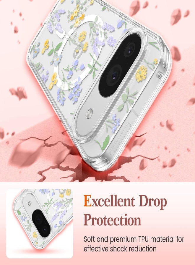 RALEAVO Magnetic Case for Google Pixel 10/10 Pro, Compatible with Magsafe Clear Floral Shockproof Hard PC Case, Girly Slim Protective Bumper Cover with Flower Patterns for Pixel 10 Pro/10-Lavender - Image 4