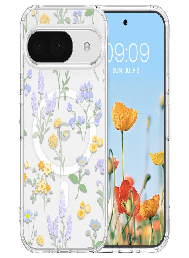 RALEAVO Magnetic Case for Google Pixel 10/10 Pro, Compatible with Magsafe Clear Floral Shockproof Hard PC Case, Girly Slim Protective Bumper Cover with Flower Patterns for Pixel 10 Pro/10-Lavender - Image 1