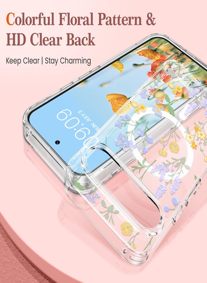 RALEAVO Magnetic Case for Google Pixel 10/10 Pro, Compatible with Magsafe Clear Floral Shockproof Hard PC Case, Girly Slim Protective Bumper Cover with Flower Patterns for Pixel 10 Pro/10-Lavender - Image 2