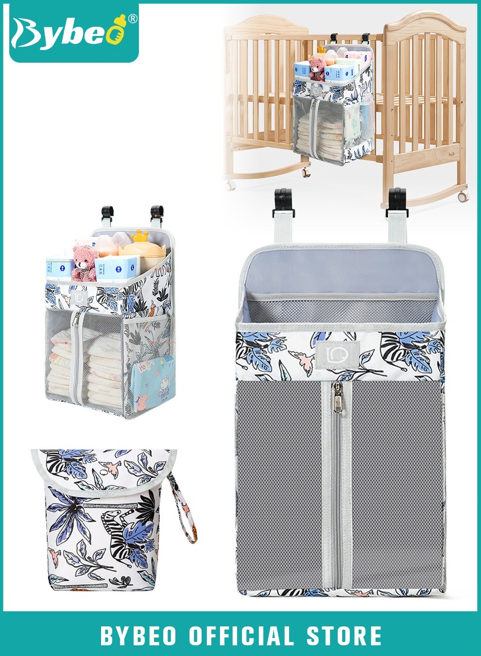 Bybeo 2 PCS Hanging Baby Diaper Caddy Organizer with A Diaper Storage Bag, Diaper Stacker, Hanging Diaper Organizer for Changing Table and Crib, Diaper Changing Station Organizer Storage for Baby Stuf