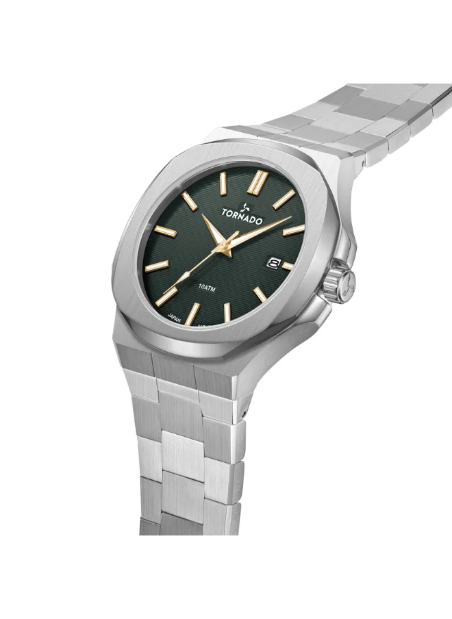 تورنيدو Men's Analog Display Watch With Silver Stainless Steel Strap - T21001-SBSHG