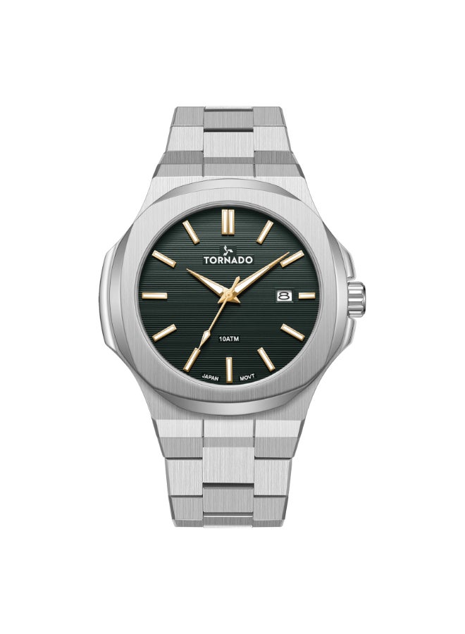 تورنيدو ساعة يد رجالية بعقارب وسوار فضي من الستانلس ستيل - Image 1