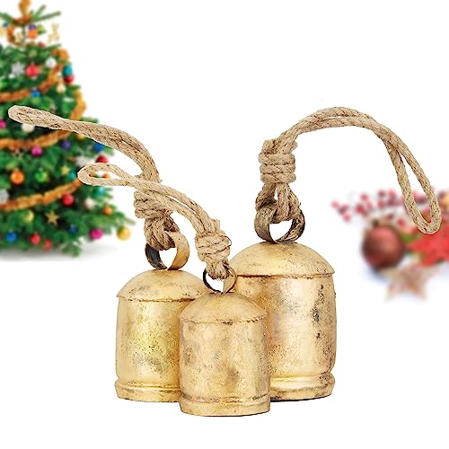 ANNA HOME Vintage Rustic Cow Bell Christmas Bell Set Shabby Chic Holiday Decor Set of 3 Bells in Various Sizes Create a Festive Ambiance and Invite Good Luck Medium 35 45 55 H - Image 1